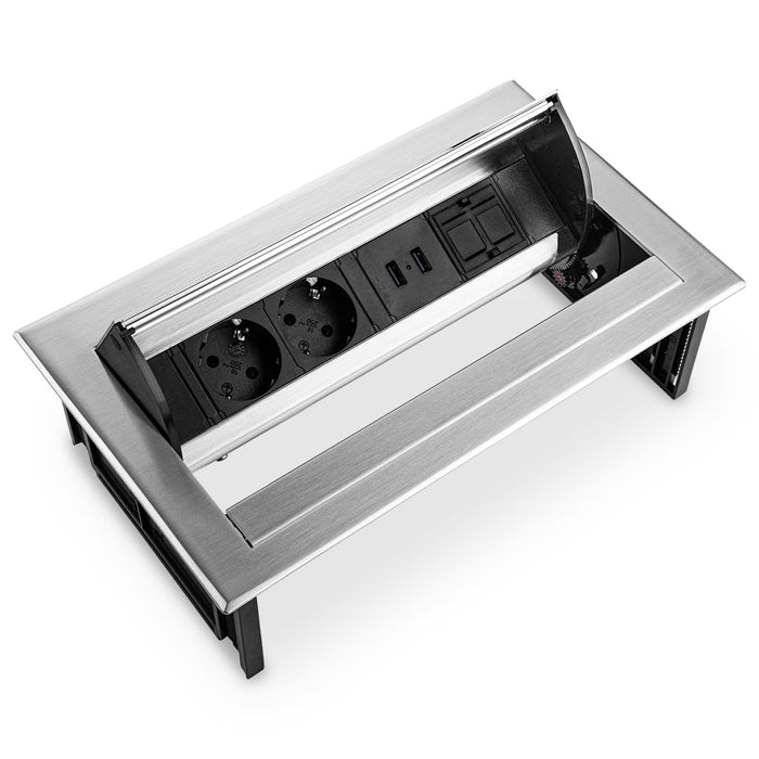 Power Desk In 2 stroom 2 USB-A ingang 1 Keystone RVS (Nieuw)