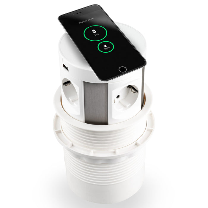 QI Power Pop Up Meeting 4 stroomingangen  2 USB A+C (Nieuw)