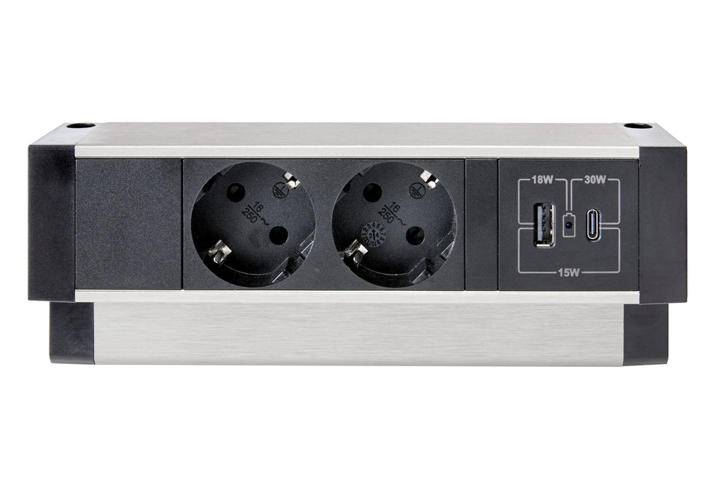 Power DeskUp 2 stroomingangen 2 USB ingangen RVS (Nieuw)