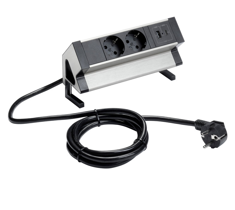 Power DeskUp 2 stroomingangen 2 USB ingangen RVS (Nieuw)