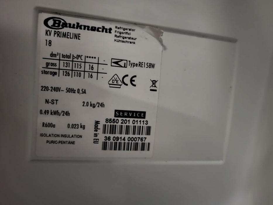 Bauknecht RE158W vrijstaande koelkast met vriesvak, Wit, B x D x H 60 x 60 x 84 cm.