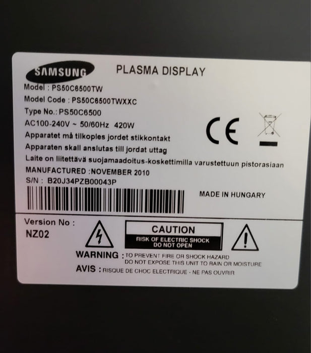Plasma tv, Samsung PS50C6500, zwart, 50 inch
