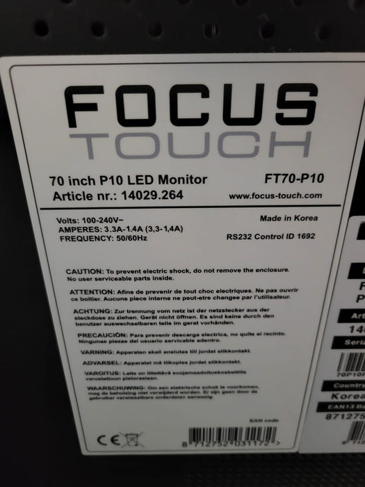 Focus Touch FT 70 P10 touchscreen, wit, 70 inch