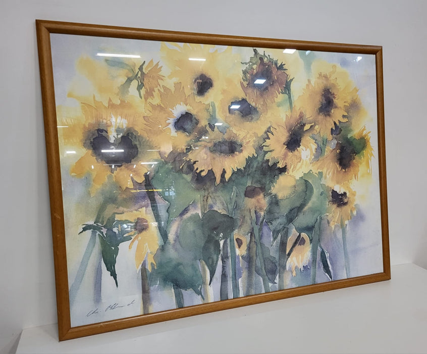 Schilderij met zonnebloemen, 125 x 96 cm, incl. lijst