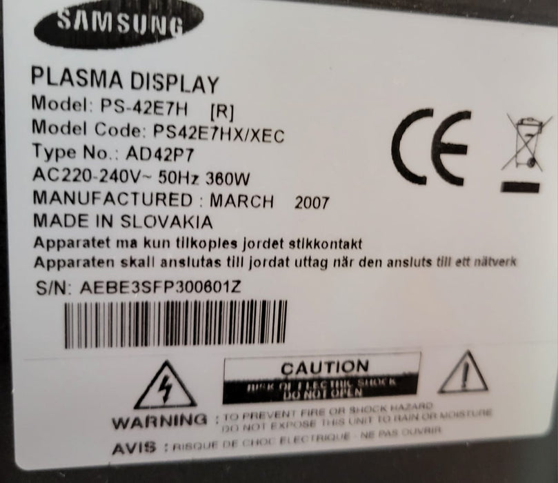 Samsung PS42E7HXZ plasma TV, zwart, 42 inch.