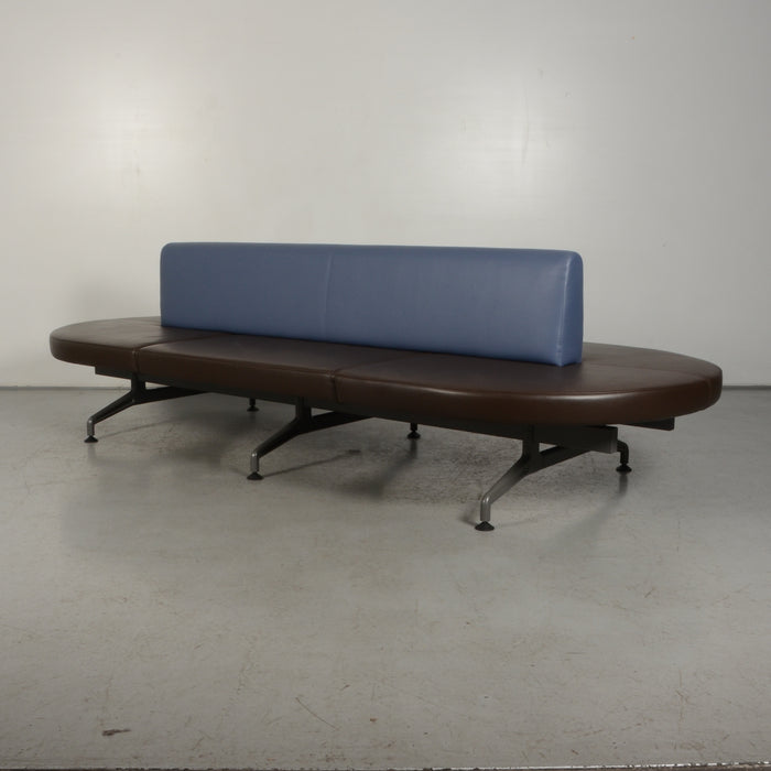 Ontvangstbank Kusch+CoTerminal, blauw/bruin leder, 300x126cm