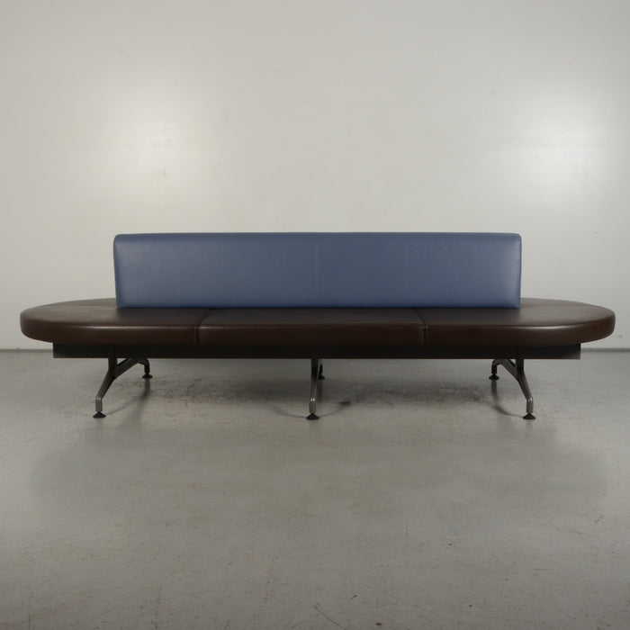 Ontvangstbank Kusch+CoTerminal, blauw/bruin leder, 300x126cm