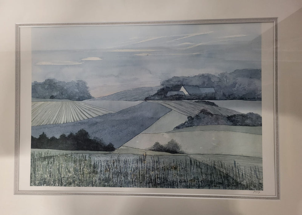 Aquarel van Jenny homan, 52 x 62 cm, heuvellandschap