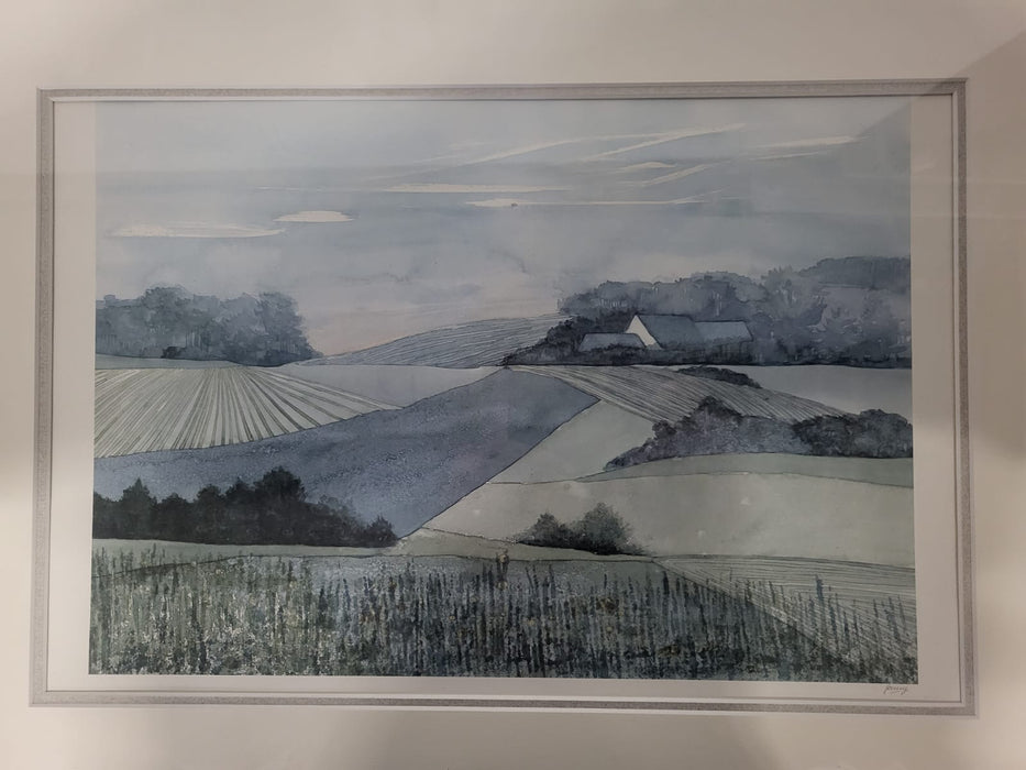 Aquarel van Jenny homan, 52 x 62 cm, heuvellandschap