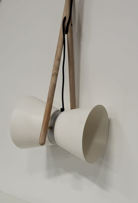 Lonc Diabolo design hanglamp, wit/eiken