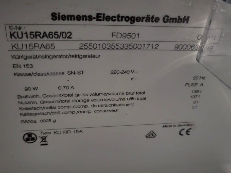 Siemens KU15RA65 inbouw koelkast, B 59,8 x D 54,8 x H 81,8 cm.