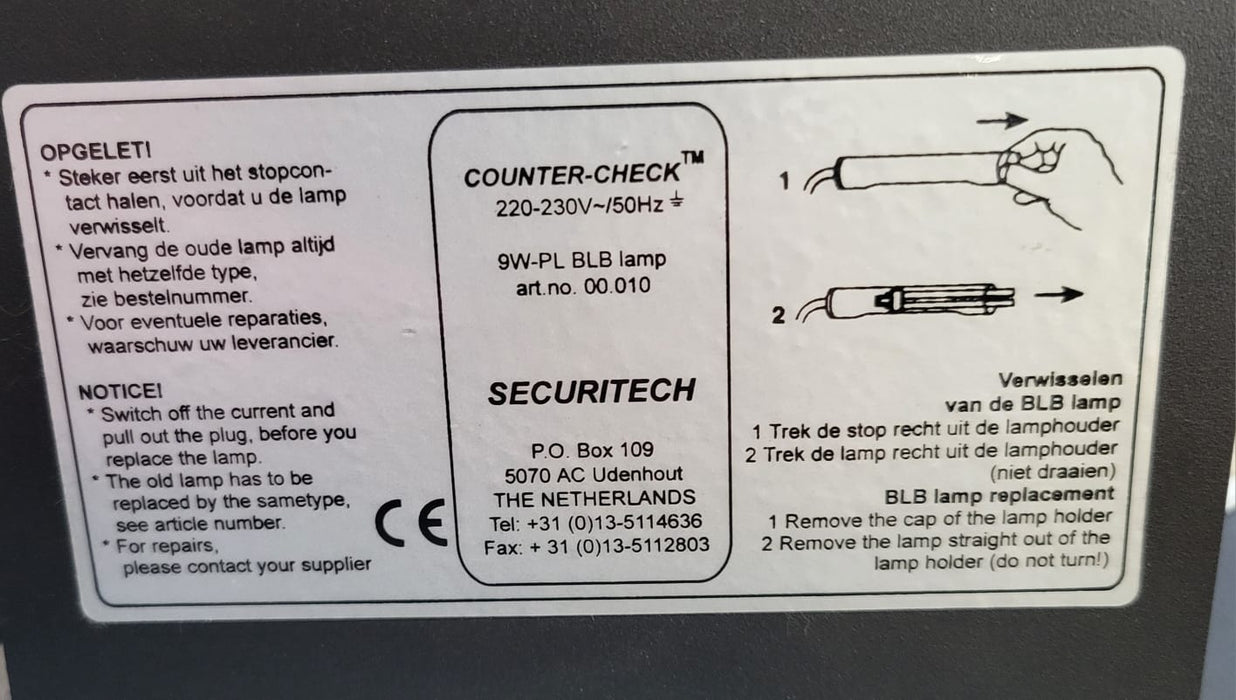 Securitech Counter Check, UV controle lamp, zwart.