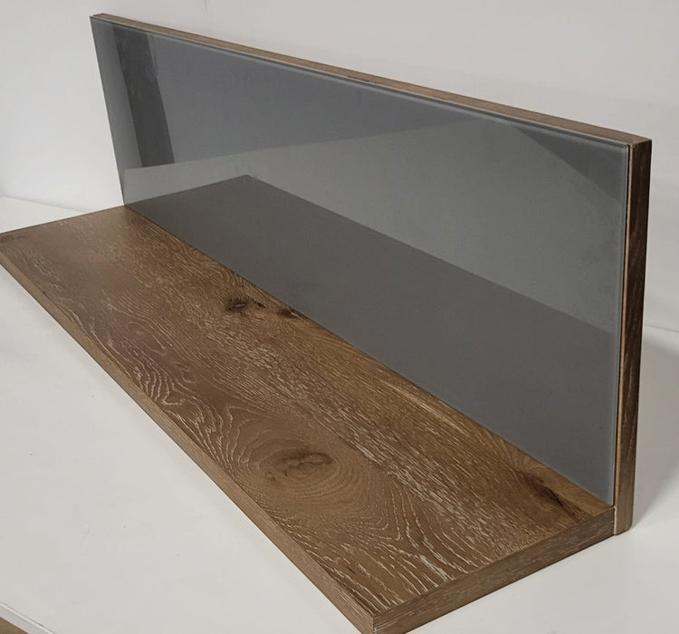 Wandplank, hout + glas, 120 x 27 x 35 cm
