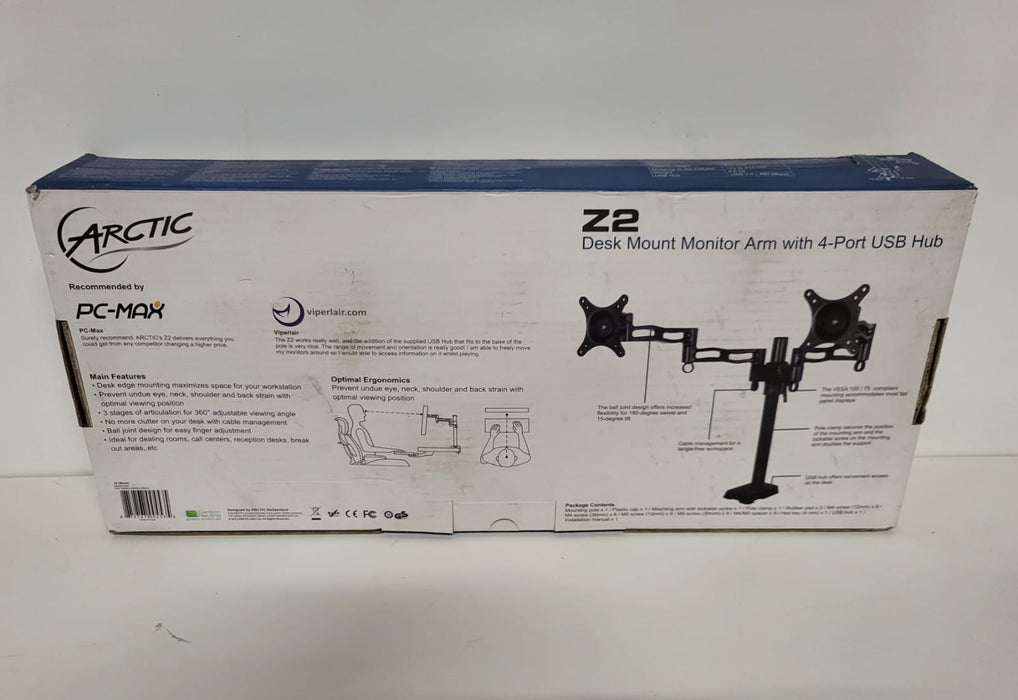 Arctic Z2 dubbele monitorarm, Zwart, geschikt voor 13-27 inch, Vesa 75 / 100