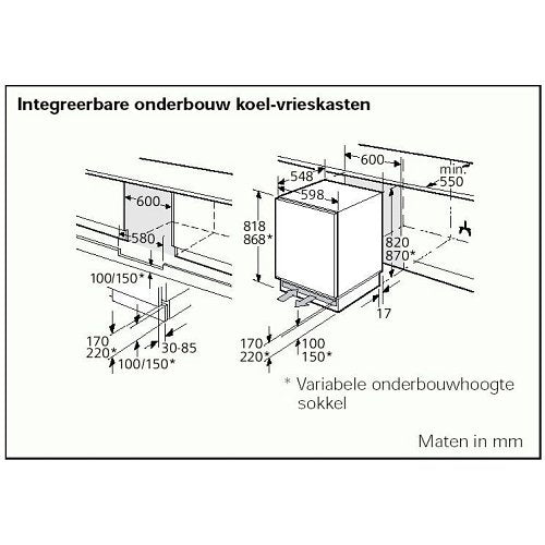 Siemens KU15LA40 onderbouw koel/vriescombinatie